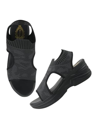 Shoetopia Damen-Sandalen mit Keilabsatz, Schwarz, 5 UK von Shoetopia