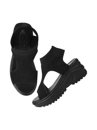 Shoetopia Damen-Sandalen mit Keilabsatz, Schwarz, 7 UK von Shoetopia