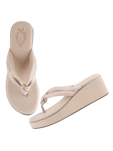 Shoetopia Damen-Sandalen mit Keilabsatz, beige, 39 EU von Shoetopia