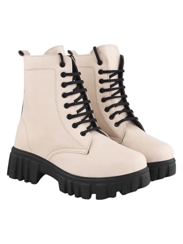 Shoetopia Damen Schnürstiefel, Beige, 5 UK von Shoetopia
