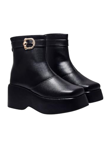 Shoetopia Damen-Stiefel mit Reißverschluss, Schwarz, 4 UK von Shoetopia