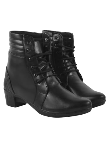 Shoetopia Damen knöchellange Schnürstiefel mit niedrigem Blockabsatz Bequeme Kunstleder Casual Booties für Täglich, Schwarz, 3 UK von Shoetopia