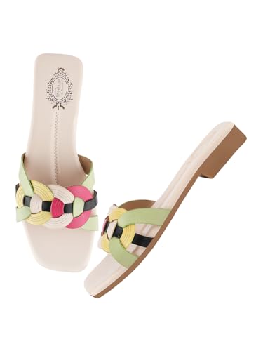 Shoetopia Flache Damen-Sandalen, Beige, 5 UK von Shoetopia