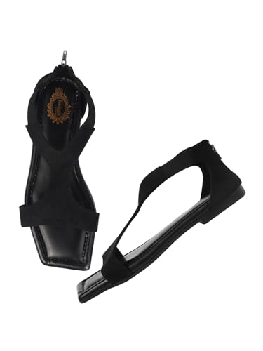 Shoetopia Flache Damen-Sandalen, Schwarz, 4 UK von Shoetopia