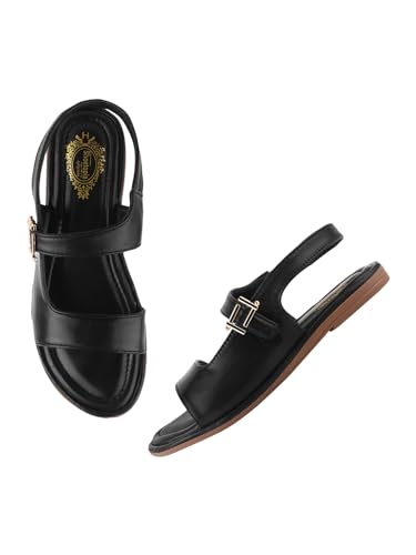 Shoetopia Flache Damen-Sandalen, Schwarz, 4 UK von Shoetopia