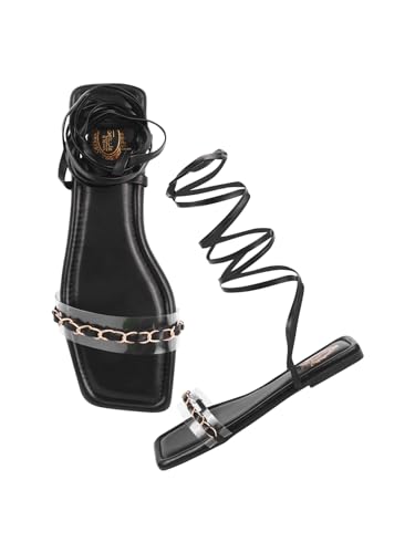 Shoetopia Flache Damen-Sandalen, Schwarz, 7 UK von Shoetopia