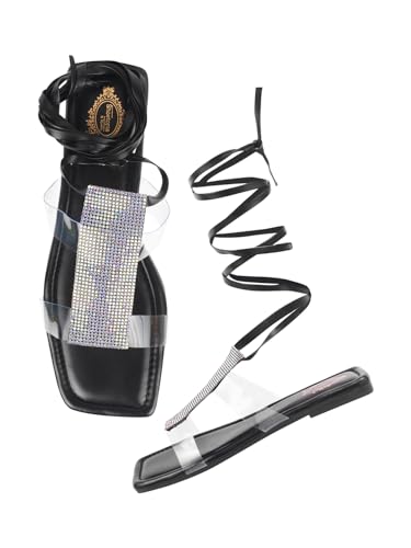 Shoetopia Flache Damen-Sandalen, Schwarz, 8 UK von Shoetopia