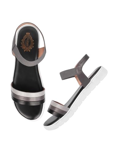 Shoetopia Flache Damen-Sandalen, Schwarz, 8 UK von Shoetopia