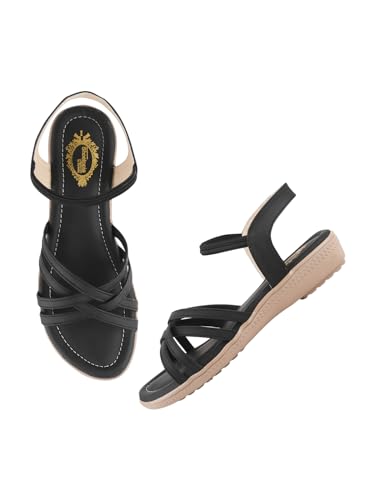 Shoetopia Flache Damen-Sandalen, Schwarz, 9 UK von Shoetopia