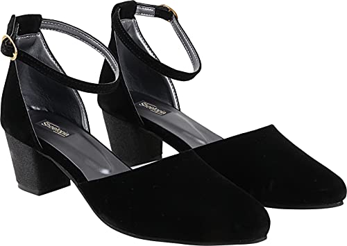 Shoetopia Damen-Sandalen mit Blockabsatz und Knöchelriemen, bequeme Party- und Freizeitschuhe, Schwarz, 8 UK von Shoetopia