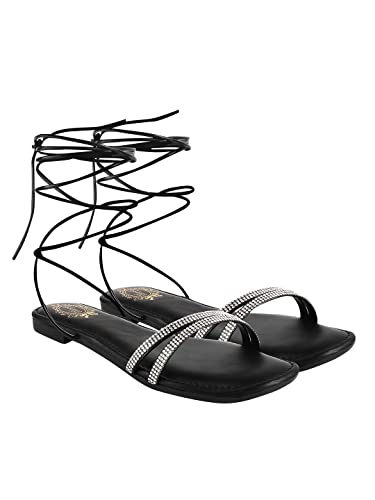 Shoetopia Flache Sandalen für Damen und Mädchen, Schwarz, 7 UK von Shoetopia