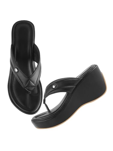 Shoetopia Goldene Keile für Damen und Mädchen, Größe 37, Schwarz, 8 UK von Shoetopia
