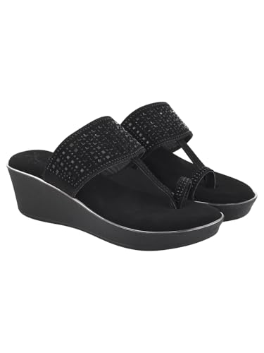 Shoetopia Klassischer Kolhapuri mit Absatz für Damen und Mädchen, Schwarz, 6 UK von Shoetopia
