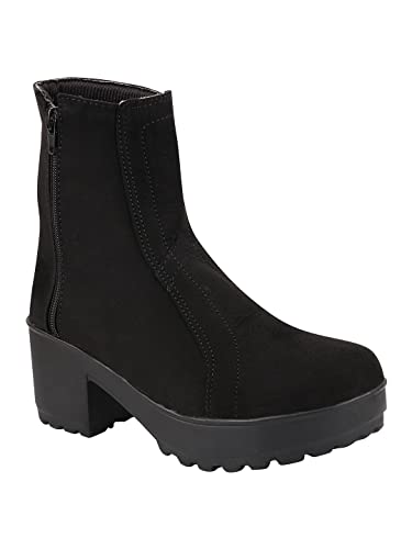 Shoetopia Lässige Damen-Stiefel mit mittelhohem Absatz, Schwarz, 4 UK von Shoetopia
