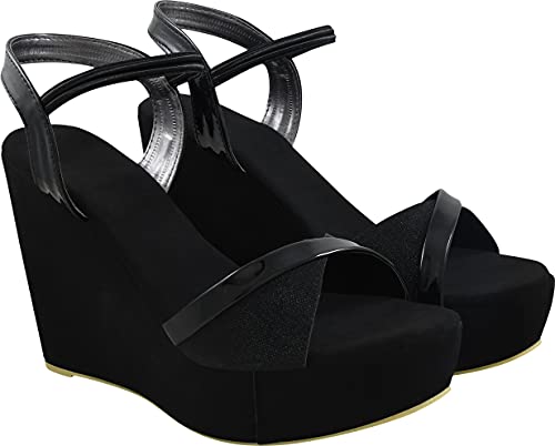 Shoetopia Solide Slingback-Keile für Damen und Mädchen, Schwarz, 6 UK von Shoetopia