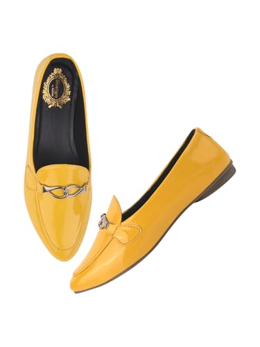 Shoetopia Spitz zulaufender Zehenbereich, flacher Bauch für Damen und Mädchen, Gelb, 4 UK von Shoetopia