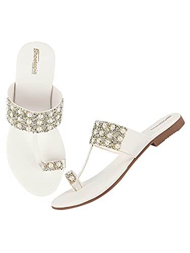 Shoetopia Stilvolle Ethno-Flats für Mädchen, Weiß, 21.5 EU von Shoetopia