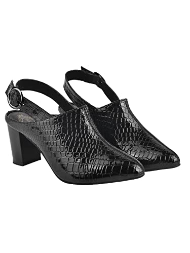 Shoetopia Stilvolle Pumps mit spitzem Zehenbereich für Damen und Mädchen mit Krokodilmuster, Schwarz, 4 UK von Shoetopia