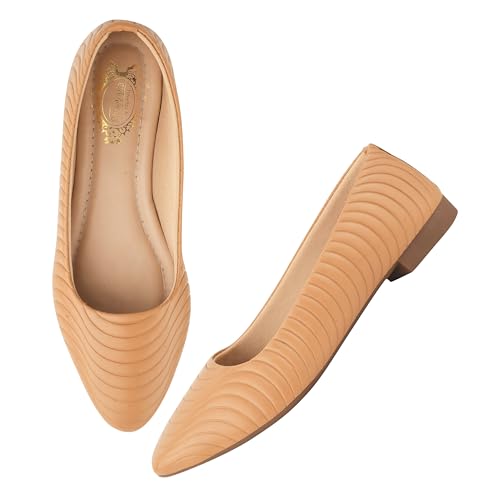 Shoetopia Strukturierte Damen-Bauchschuhe – elegante Slip-On-Flats mit gewelltem Design für Alltag, Büro & Freizeit, Bronze, 3 UK von Shoetopia