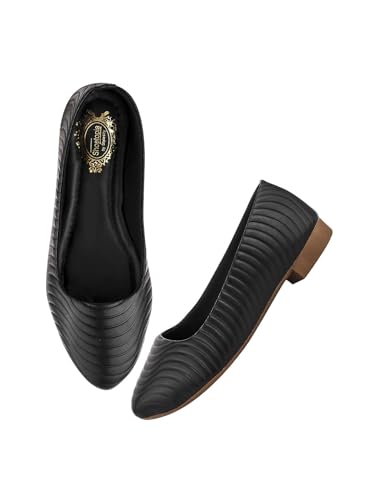 Shoetopia Strukturierte Damen-Bauchschuhe – elegante Slip-On-Flats mit gewelltem Design für Alltag, Büro & Freizeit, Schwarz, 8 UK von Shoetopia