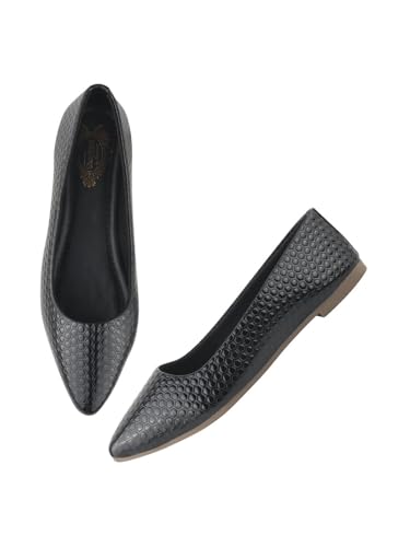 Strukturierte Ballerinas für Damen – bequeme Slip-On-Schuhe mit runder Zehenpartie, leicht, Freizeit- und Büroschuhe, stilvoll und bequem, Schwarz, 5 UK von Shoetopia