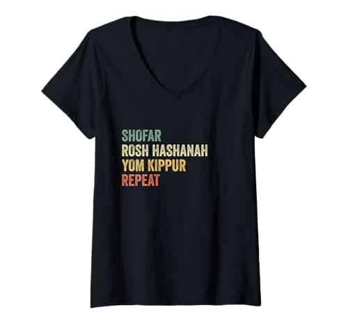 Damen Shofar Rosh Hashanah Yom Kippur Repeat Jewish Hanukkah Elul T-Shirt mit V-Ausschnitt Damen Shofar Rosh Hashanah Yom Kippur Repeat Jewish Hanukkah Elul T-Shirt mit V-Ausschnitt von Shofar Rosh Hashanah Yom Kippur Jewish New Year