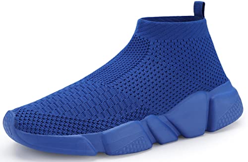 Shoful Herren Slip On Turnschuhe, leicht, atmungsaktiv, gestrickt, Fitnessstudio, Laufen, Sneaker, modische Wanderschuhe, Blau, 46 EU von Shoful