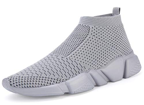 Shoful Herren Slip On Turnschuhe, leicht, atmungsaktiv, gestrickt, Fitnessstudio, Laufen, Sneaker, modische Wanderschuhe, Grau, 43 1/3 EU von Shoful