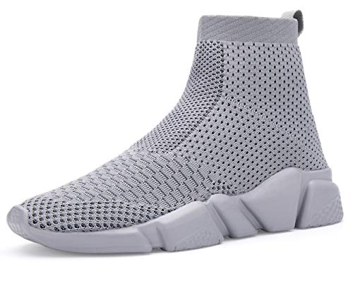 Shoful Herren Slip On Turnschuhe, leicht, atmungsaktiv, gestrickt, Fitnessstudio, Laufen, Sneaker, modische Wanderschuhe, High Top All Grey, 42.5 EU von Shoful