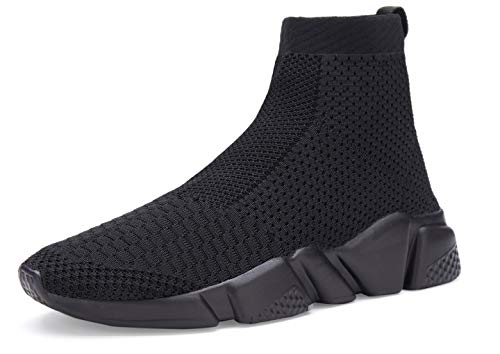 Shoful Herren Slip On Turnschuhe, leicht, atmungsaktiv, gestrickt, Fitnessstudio, Laufen, Sneaker, modische Wanderschuhe, High Top All Schwarz, 42 1/3 EU von Shoful