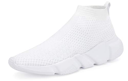 Shoful Herren Slip On Turnschuhe, leicht, atmungsaktiv, gestrickt, Fitnessstudio, Laufen, Sneaker, modische Wanderschuhe, Weiß, 48 EU von Shoful