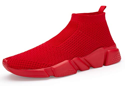 Shoful Herren-Sneaker zum Hineinschlüpfen, leicht, atmungsaktiv, gestrickt, für Fitnessstudio, Laufen, Sneaker, modische Wanderschuhe, Farbe: Rot, 42 1/3 EU von Shoful