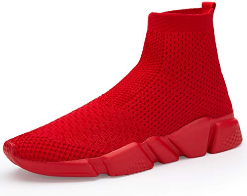 Shoful Herren Turnschuhe High Top Sneakers Knit Atmungsaktiv Leichte Wanderschuhe, High Top All Red, 44 EU von Shoful