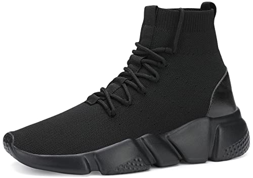 Shoful Herren-Sneaker zum Hineinschlüpfen, leicht, atmungsaktiv, gestrickt, für Fitnessstudio, Laufen, Sneaker, modische Wanderschuhe, Komplett schwarz mit Schnürsenkeln, 41 1/3 EU von Shoful