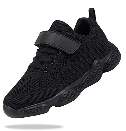 Shoful Kinder Turnschuhe Jungen Tennisschuhe Mädchen Laufschuhe Atmungsaktiv Leicht Mode Sneakers Strick Athletic Walking Schuhe, Schwarz, 30 EU von Shoful