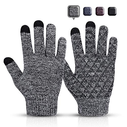 Sholov Handschuhe Damen, Warme Winterhandschuhe Touchscreen Handschuhe Superweiche Strickhandschuhe rutschfeste SportHandschuhe, Fahrrad Radfahren Motorrad Handschuhe für Damen Herren (Grau) von Sholov