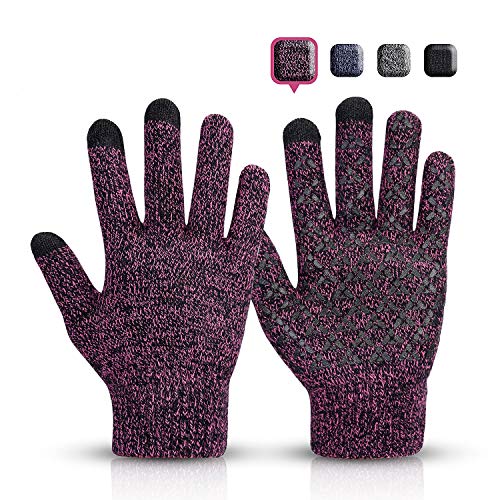 holov Handschuhe Damen, Warme Winterhandschuhe Touchscreen Handschuhe Superweiche Strickhandschuhe rutschfeste SportHandschuhe, Fahrrad Radfahren Motorrad Handschuhe für Damen Herren (Violett) von Sholov