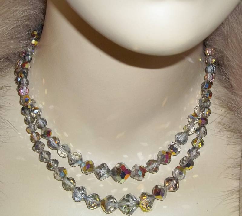 Vintage Ab Aurora Borealis 2 Strang Halskette Crystal Sparkly von ShonnasVintage