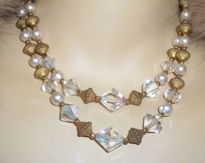 Vintage Ab Aurora Borealis 2 Strang Halskette Kristall von ShonnasVintage