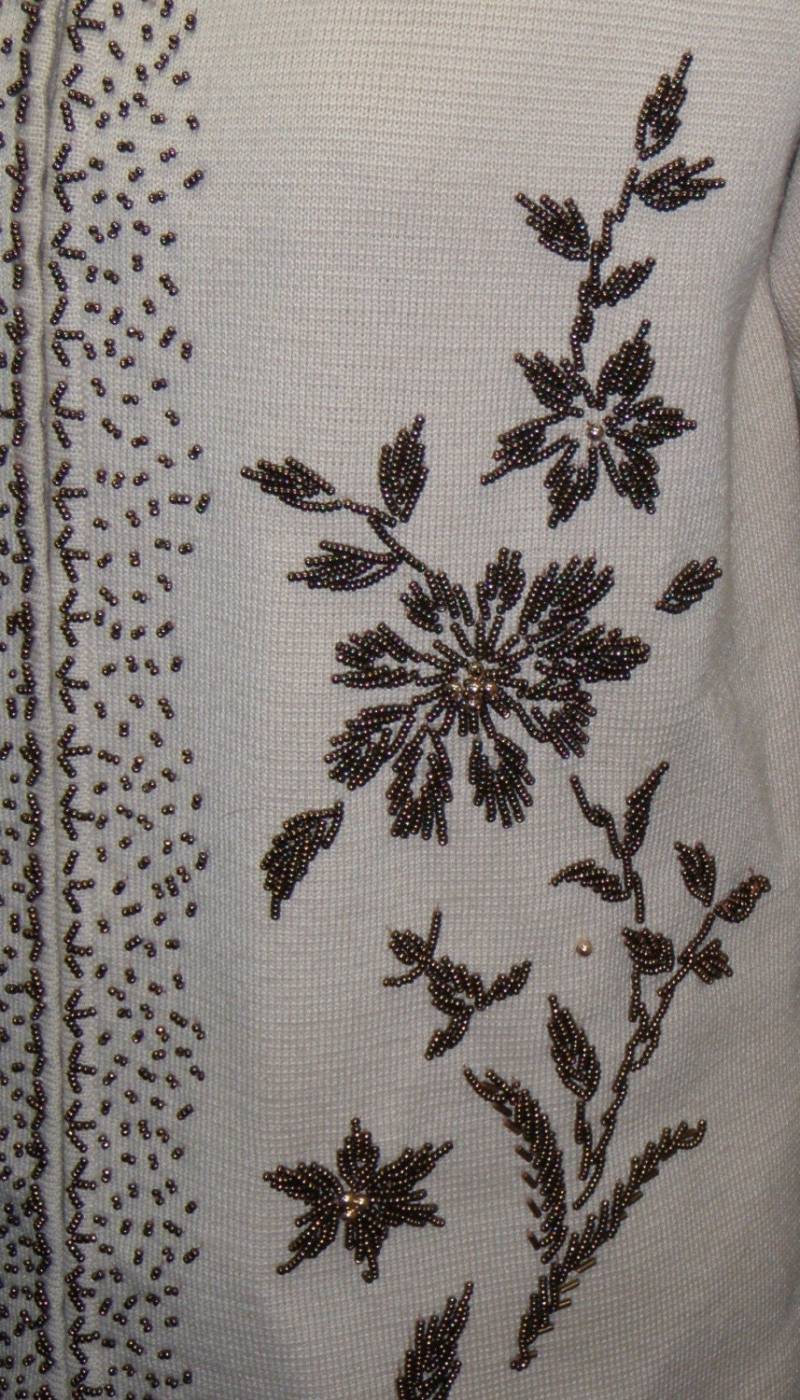 Vintage Kline Es Wool 2 Stk Pullover Shirt Cardigan Glasperlen 12 British Hong Kong 1960Er Jahre von ShonnasVintage