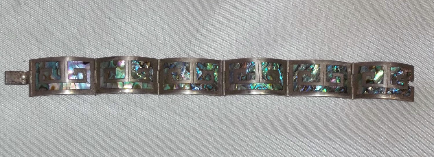 Vintage Sterling Silber Abalone Icuala Mexiko Gliederarmband 925 von ShonnasVintage