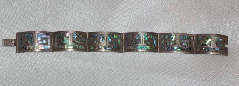 Vintage Sterling Silber Abalone Icuala Mexiko Gliederarmband 925 von ShonnasVintage