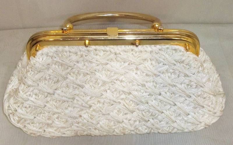 Vintage Weiße Raffia Stroh Simon Italien Handtasche Tasche Clutch von ShonnasVintage