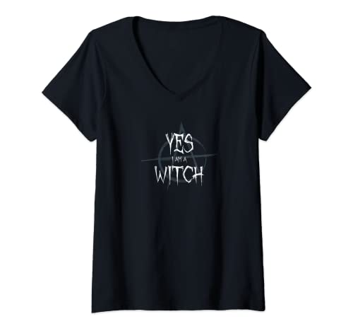 Damen Yes I'm a Witch T-Shirt mit V-Ausschnitt von Shop Halloween