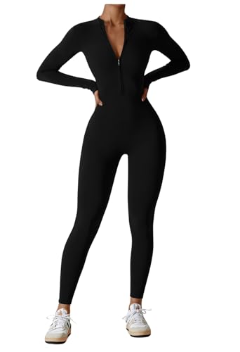 Shop Konna Einteiliger Workout-Jumpsuit für Damen, mit Reißverschluss, Bodycon, nahtloser Yoga-Body, Schwarz, A-Schwarz, Small Shop Konna Einteiliger Workout-Jumpsuit für Damen, mit Reißverschluss, Bodycon, nahtloser Yoga-Body, Schwarz, A-Schwarz, Small von Shop Konna
