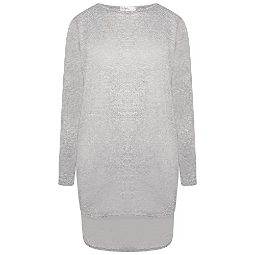 Shop & Stop Damen Plus Einfarbig Oversized Knit Langarm Batwing Dip Hem Baggy Damen Top 12-26, hellgrau, 46-48 von Shop & Stop