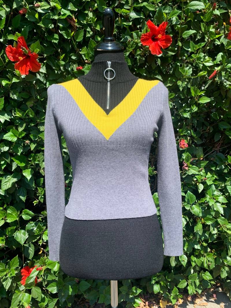 Color Block Geripptes Strick Top, Langarm Mock Neck O Ring Zipper Neckline Top von Shop24Threads