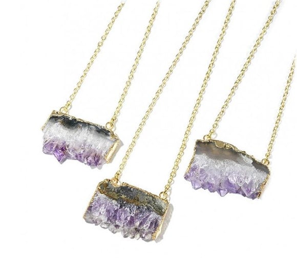Natürliche Amethyst Scheibe Halskette | Gold Kristall-Edelstein-| Valentinstag Geschenk Crystal Point Healing von ShopAnnaluna