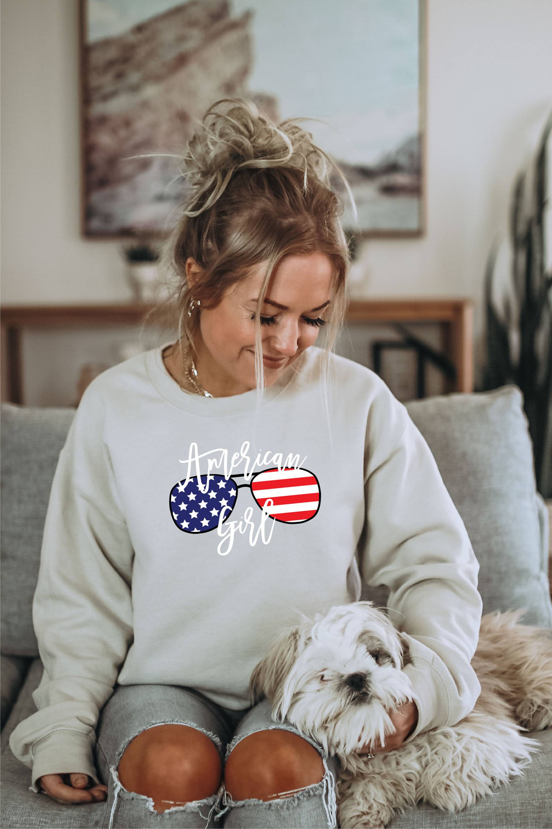 American Girl Patriotic Sweatshirt, 4. Juli, Unabhängigkeitstag, Gedenktag, Sonnenbrille, Sommer von ShopBeauandBelle