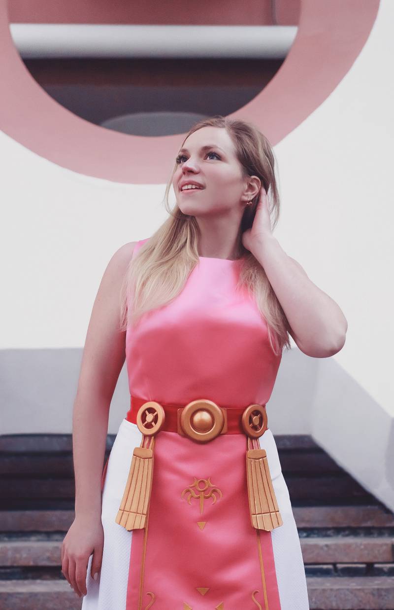 Prinzessin Zelda Cosplay Tunika Schürze Kostüm Legende Von Outfit, Rosa Kleid Mit Gürtel Weibliche Halloween-Kostüm-Idee von ShopCosplayCostume